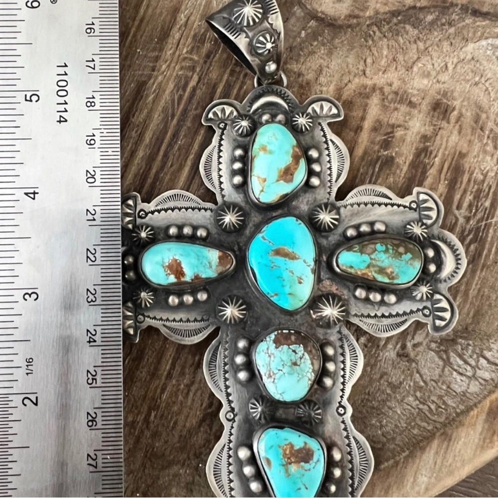 Turquoise & Sterling Extra Large  Cross Pendant by Anthony Sandoval